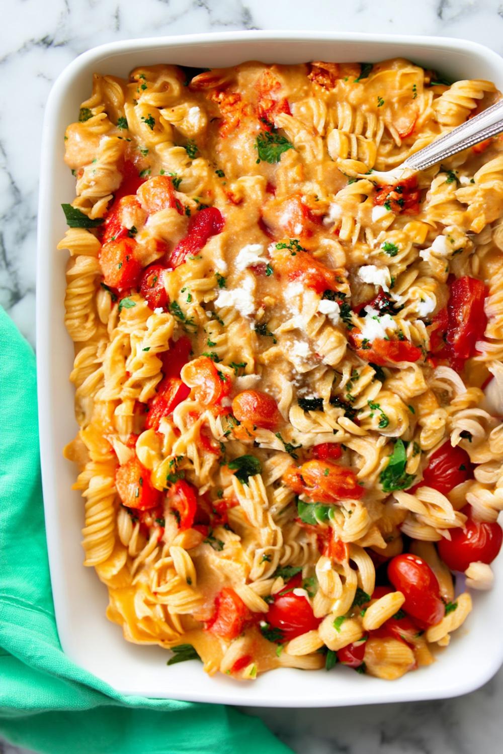 Bunte Fusilli-Auflauf