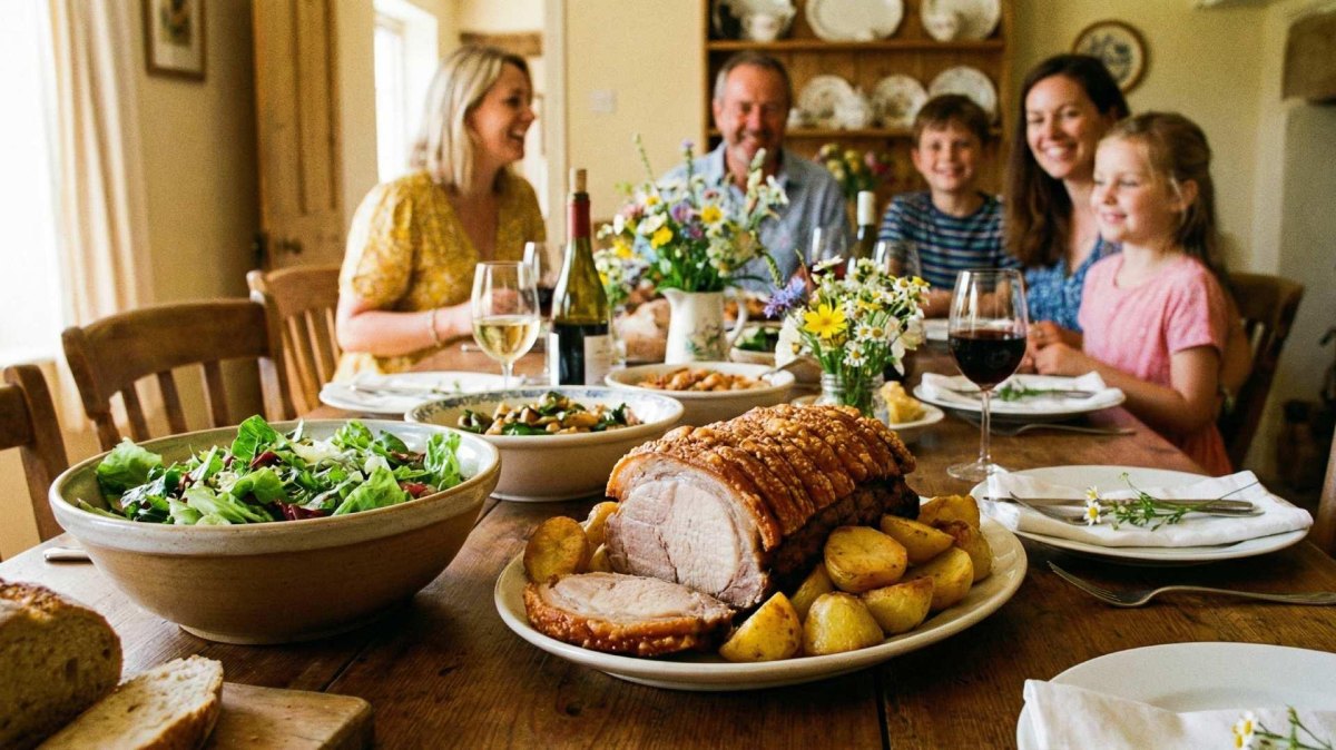 Festlicher Tisch mit Sonntagsbraten