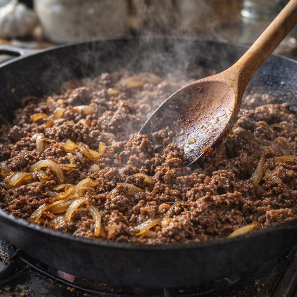 Gebratenes Hackfleisch für Auflauf