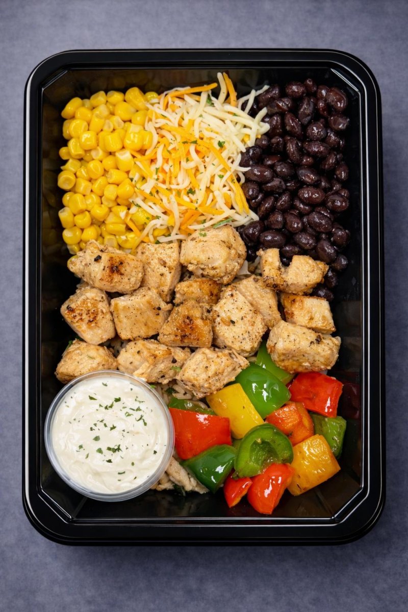 Hähnchen-Fajita-Bowl mit Paprika und Bohnen