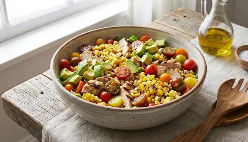 Hähnchen Mais Salat einfach und frisch zubereiten