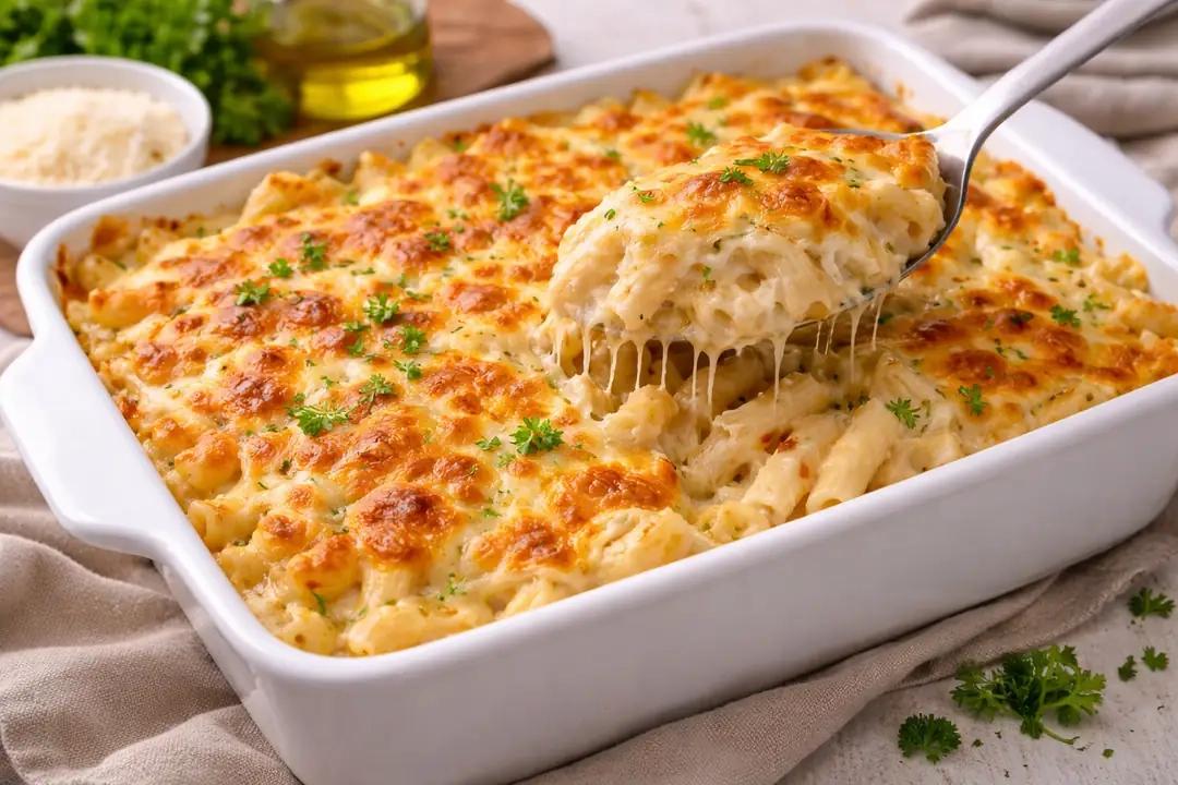 Knusprige Käsekruste der Ofenpasta