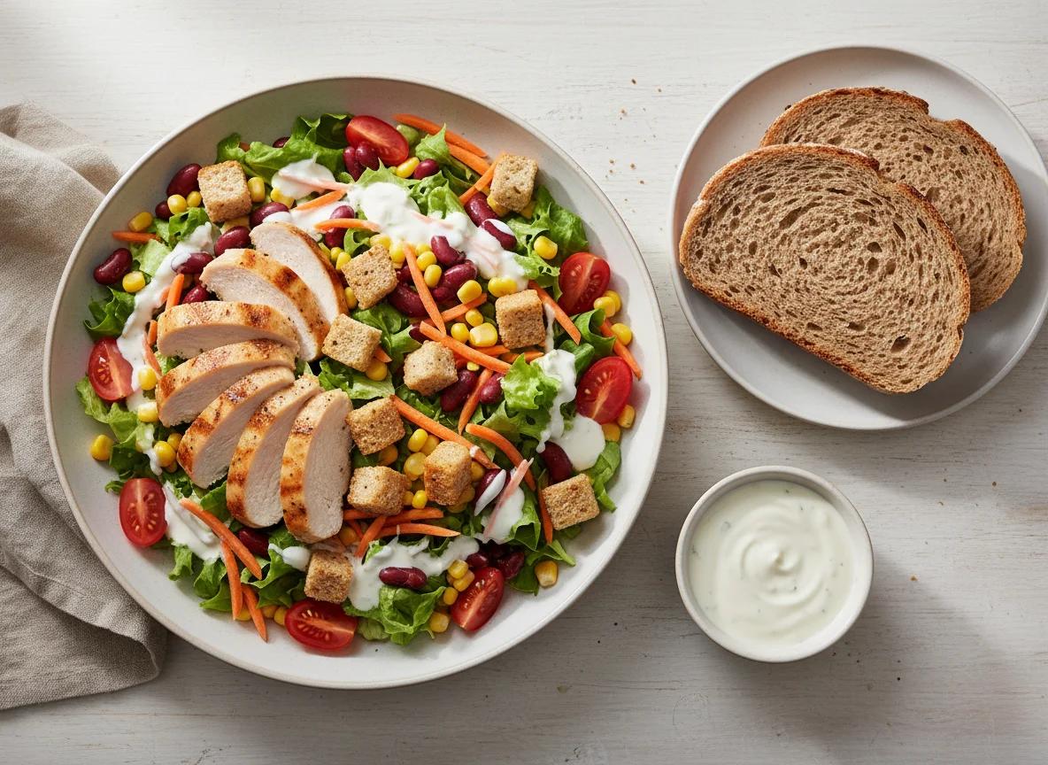 Hähnchen Mais Salat mit Beilagen