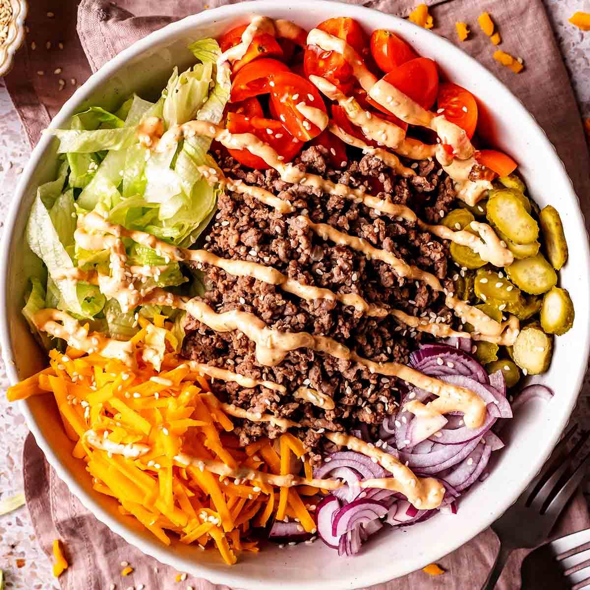 Low Carb Big Mac Bowl