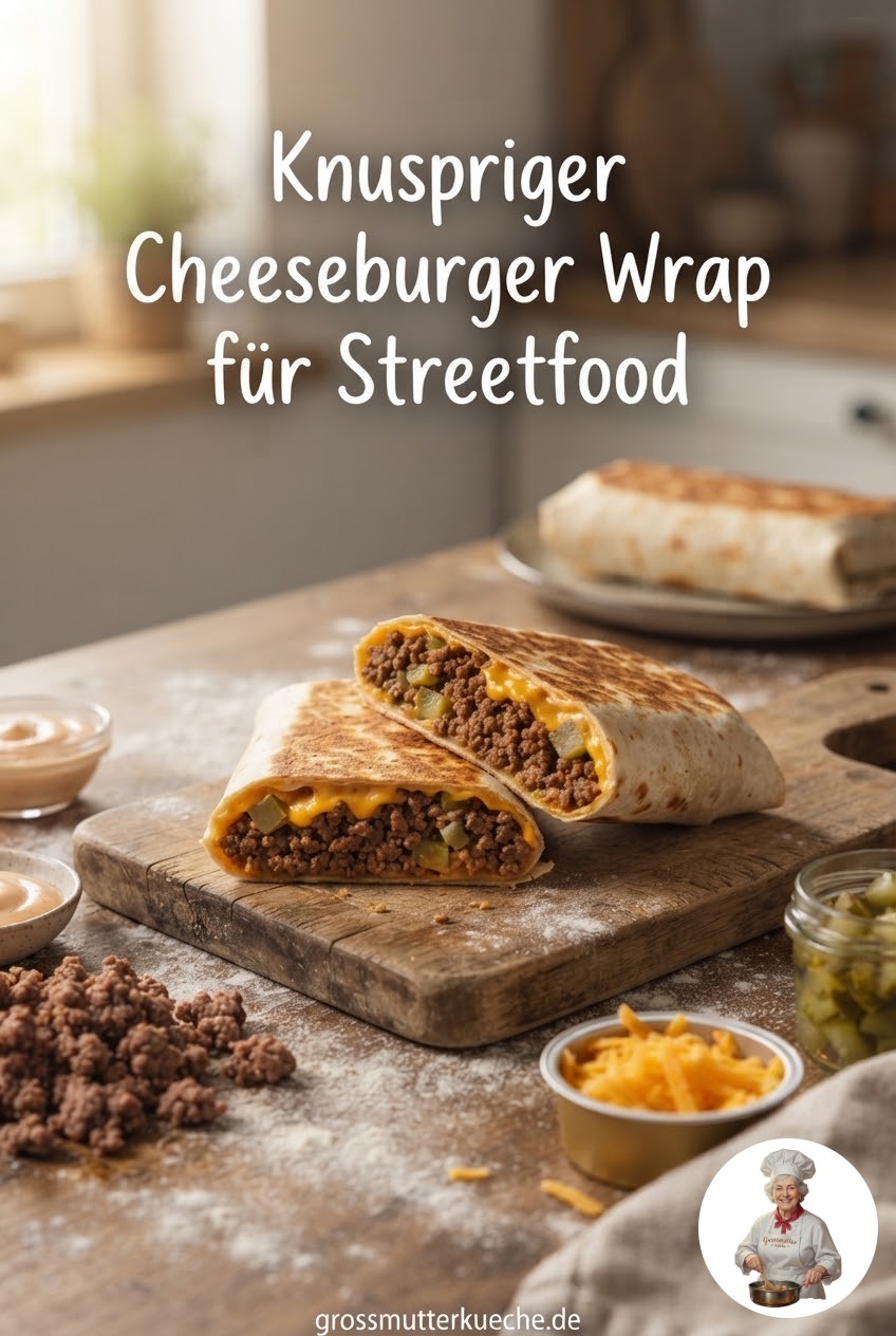 Knuspriger Cheeseburger Wrap für Streetfood