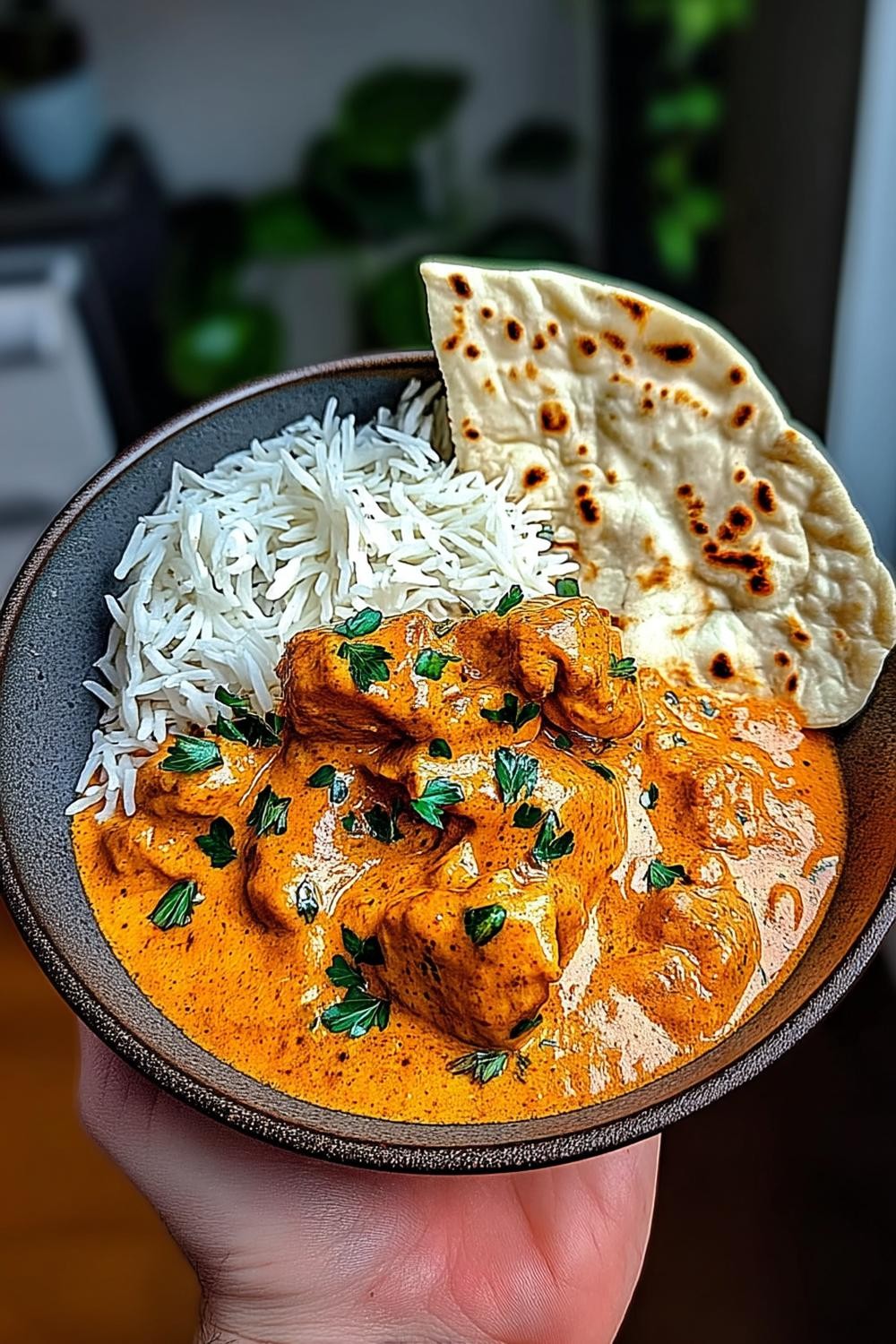 Handgehaltene Portion im Schälchen