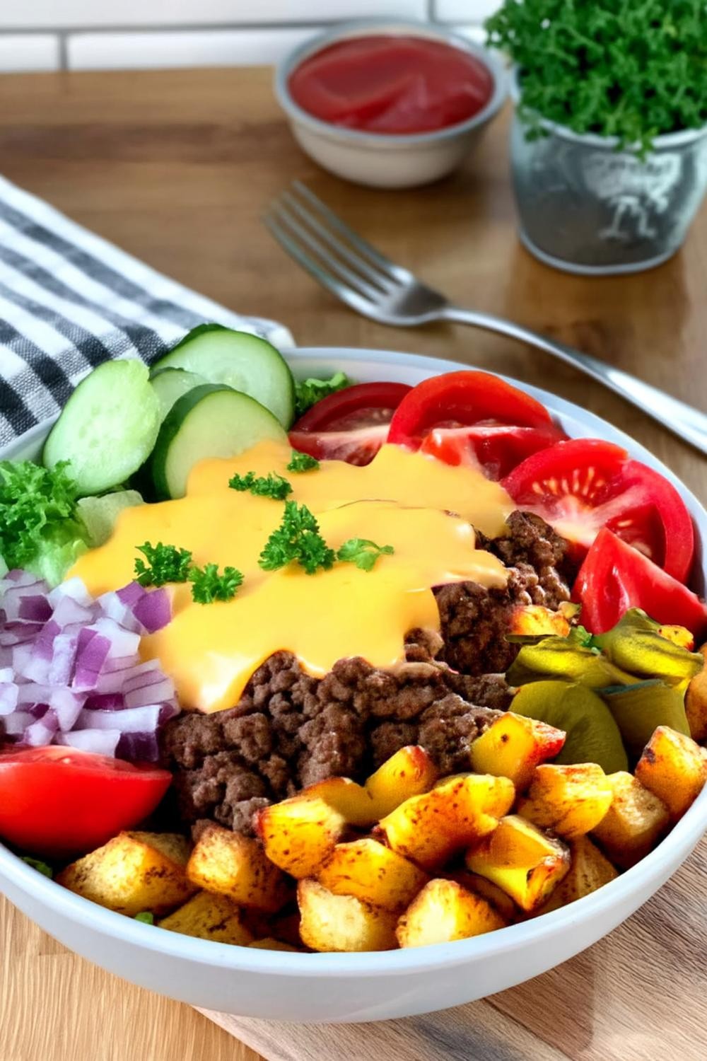 Würziges Hackfleisch mit Röstkartoffeln