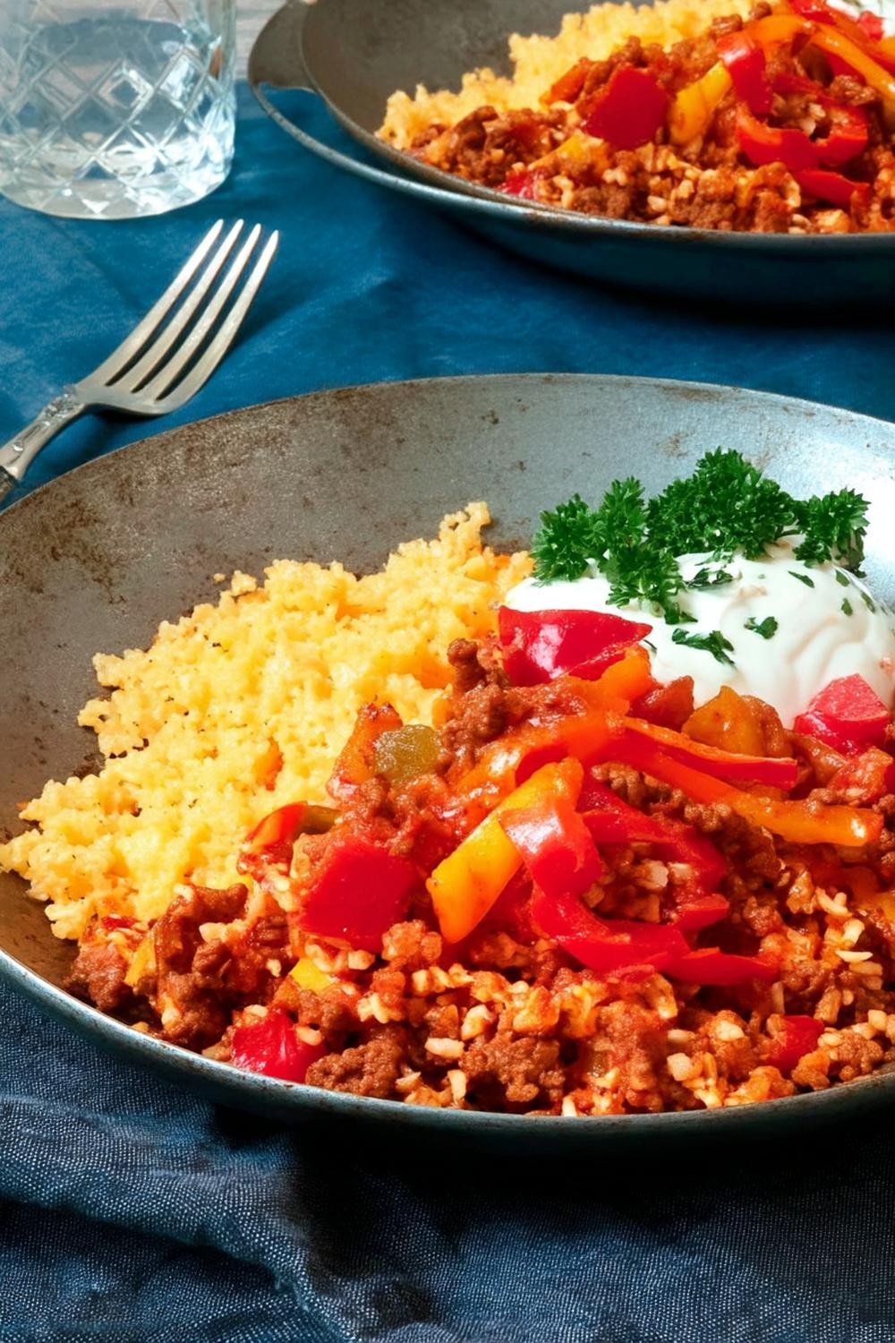 Hackfleisch-Reis-Pfanne mediterran