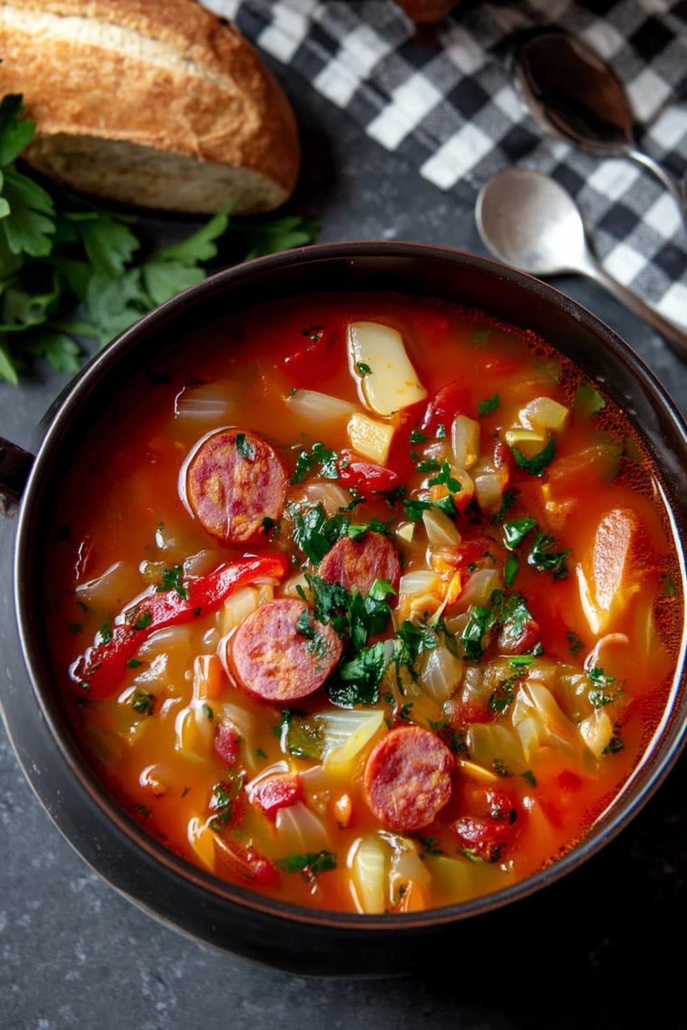 Deftige Wurstsuppe mit Paprika