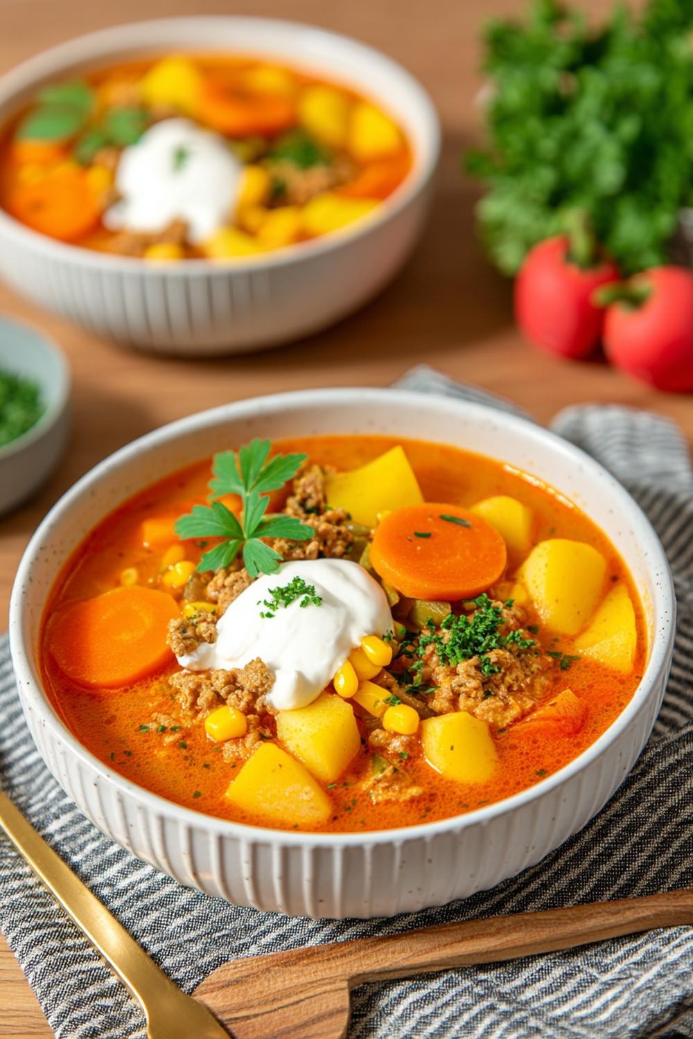 Mexikanische Mais-Hackfleisch-Suppe