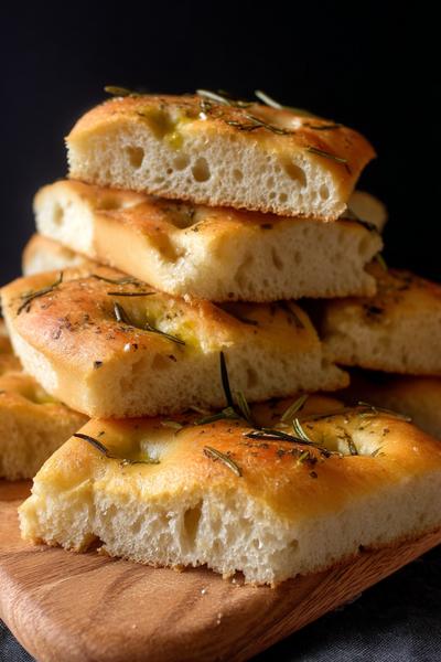 18. Rustikale Focaccia für Backen einfache Rezepte mit Rosmarin und Olivenmulden