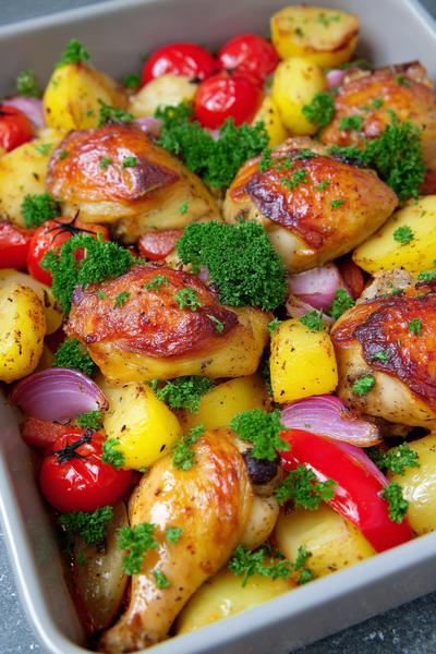 38. Hähnchen mit Kartoffeln und Ofengemüse für for gesunde rezepte mit kartoffeln und hähnchen ideas