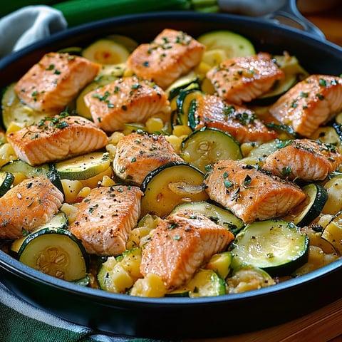 Lachs mit Zucchini aus der Pfanne