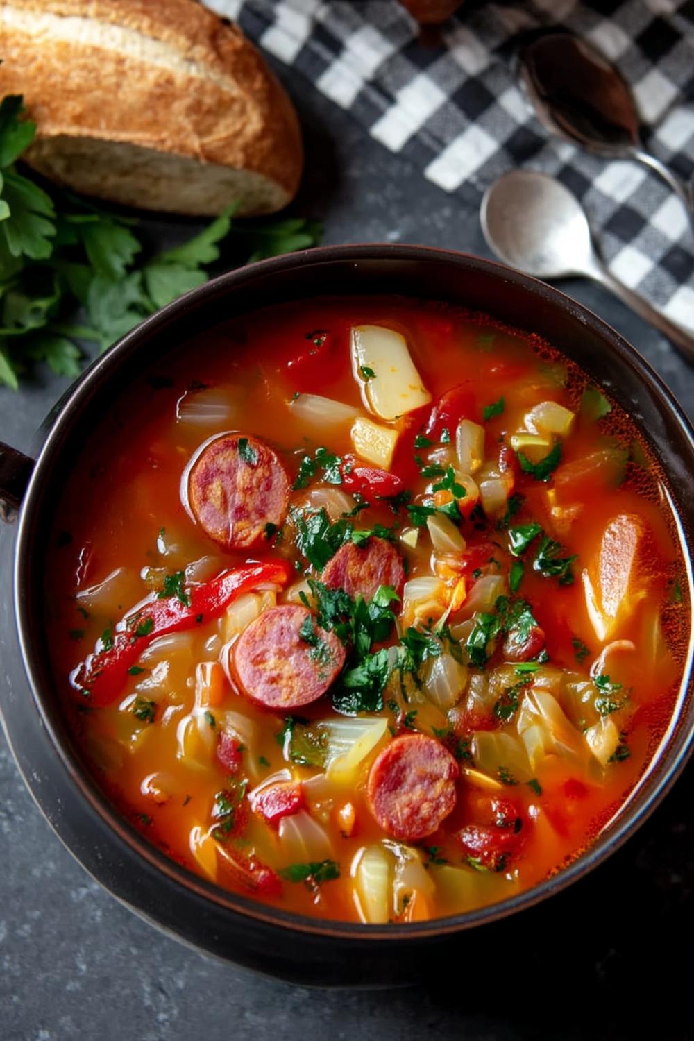 Deftige Wurstsuppe mit Paprika