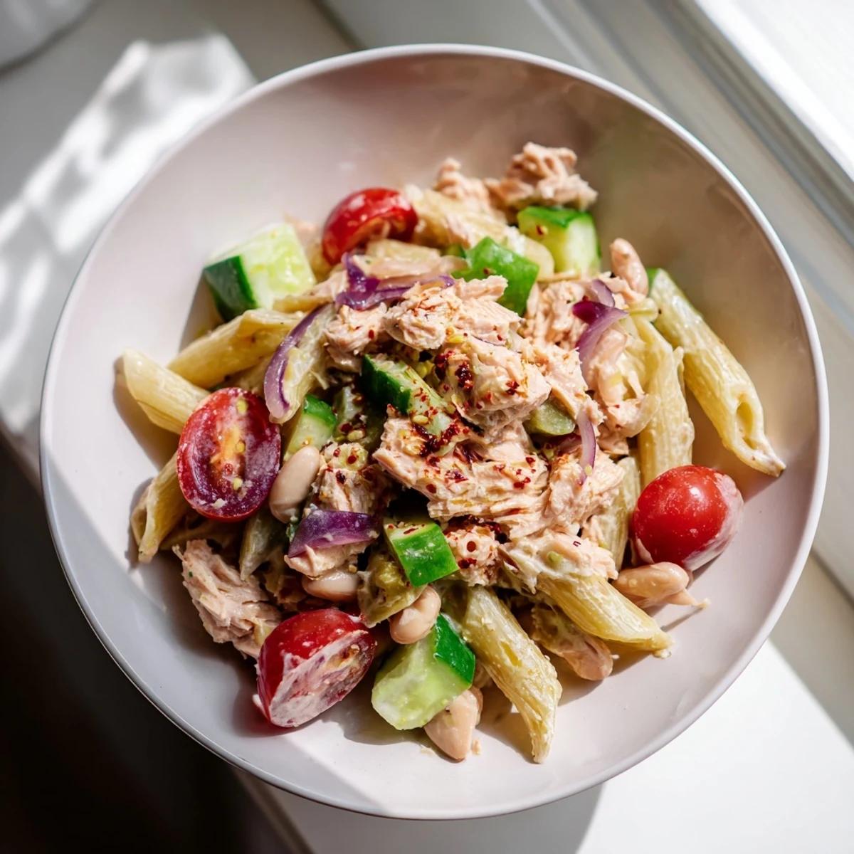 Thunfisch-Nudelsalat mit weißen Bohnen