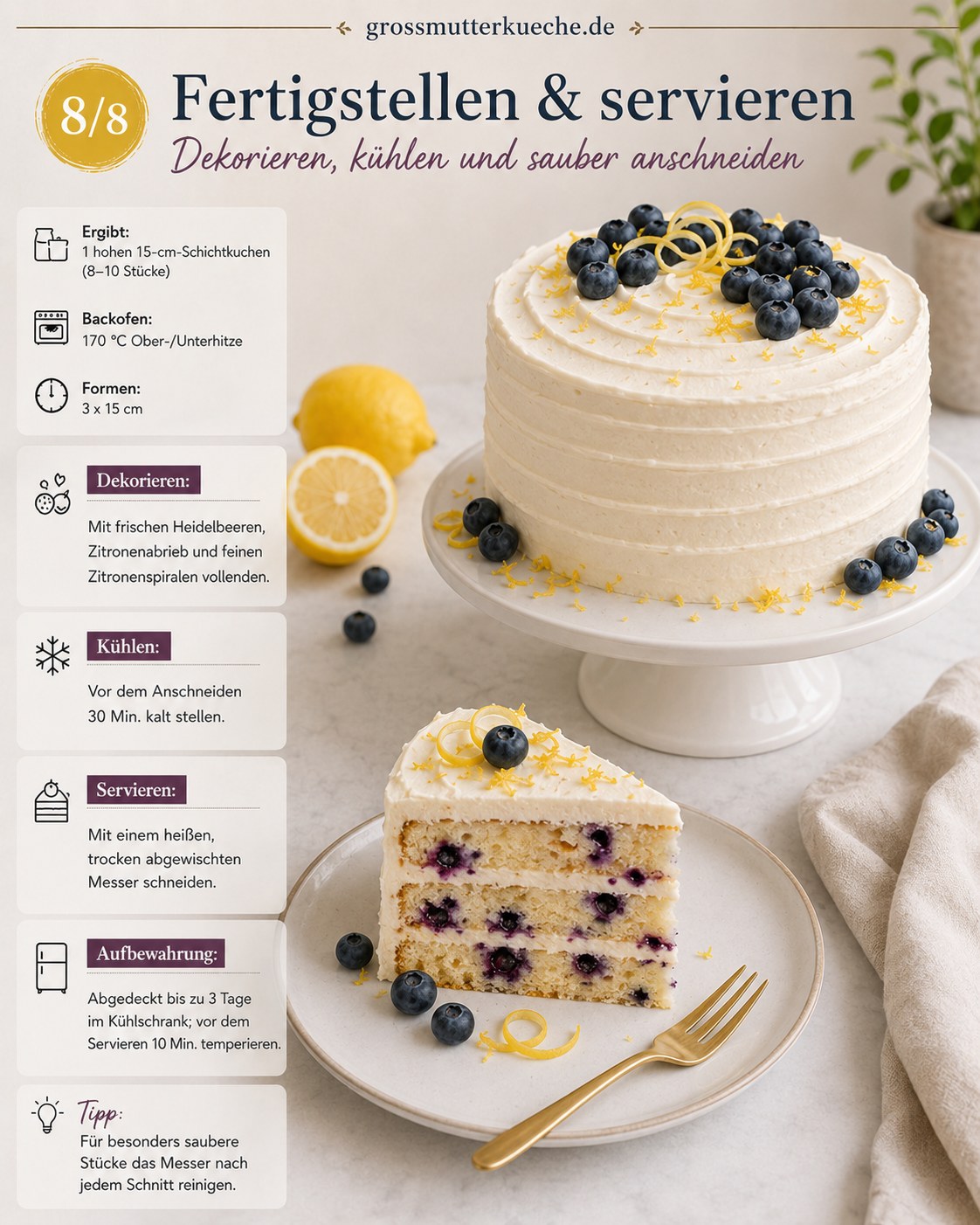 Vegane Lemon Blueberry Torte - Saftiger Schichtkuchen Mit